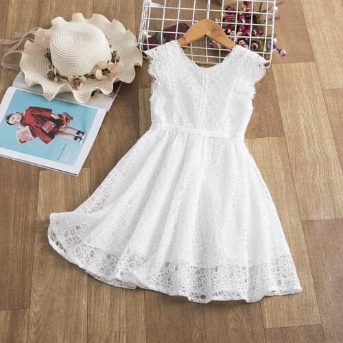 3-7Y Summer Princess Infant Baby Girls Dress Sleeveless Solid Lace White Bowknot Kids Party Dress