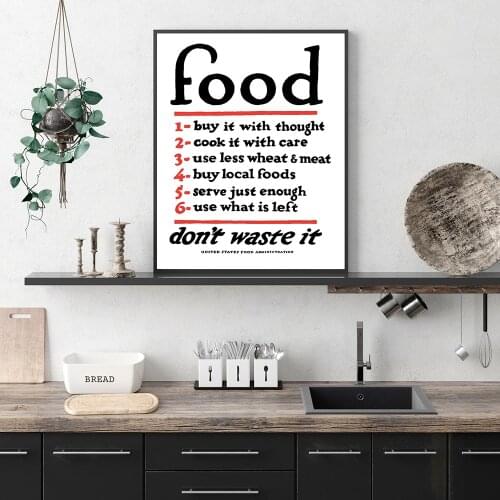 Food Don't Waste it Food War Time Poster Quotes Posters Prints Kitchen Wall Art Pictures Home Restaurant Decor Canvas Painting