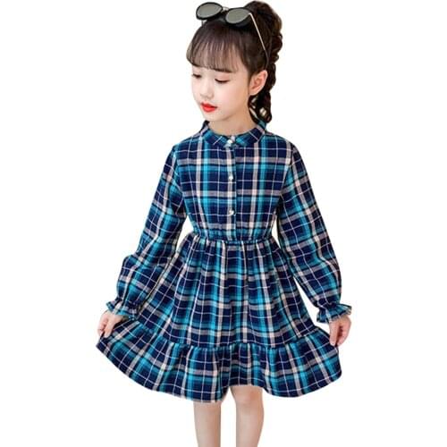 Girl Dress Plaid Pattern Girls' Dresses Long Sleeve Kids Dress 2021 Spring Autumn Clothes For Girls 6 8 10 12 14