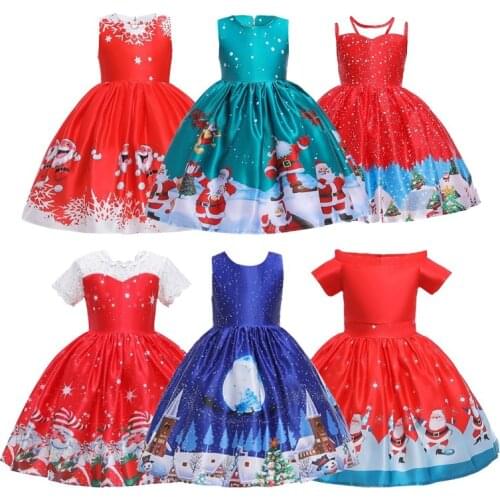 4-10 Years Old Little Girls Princess Dress Christmas Costume Baby Girls Santa Claus Print Dresses Kids Party Evening Clothes Out