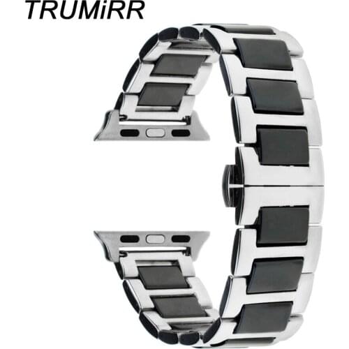 New Ceramic & Stainless Steel Watchband for 38mm 40mm 42mm 44mm iWatch Apple Watch Series 5 4 3 2 1 Band Wrist Strap Bracelet