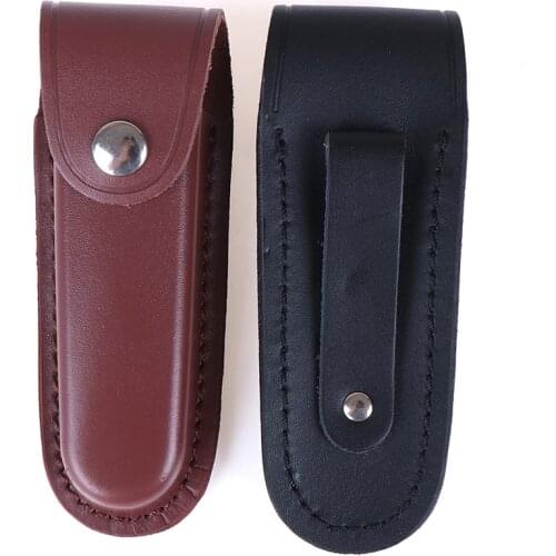 1pc Fold Knife Tool Flashlight Belt Loop Case Holder Leather Sheath Holster Pouch Bag Pocket Hunt Camp Outdoor Carry Multi Gear