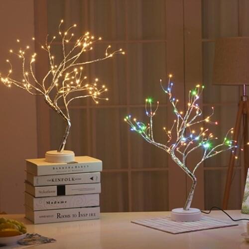 LED Copper Wire Tree Shape Night Light Battery USB Firefly Tree Lamp Firework Touch Switch Control Table Lamp Home Decor