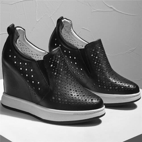 Summer Platform Pumps Shoes Women Genuine Leather Wedges High Heel Ankle Boots Female Round Toe Fashion Sneakers Casual Shoes