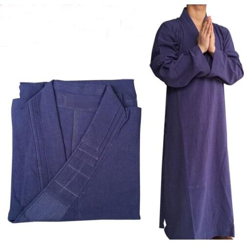 UNISEX Linen Buddhism Buddha shaolin monks robe suits spring&autumn gown lay meditation kung fu uniforms blue high quality