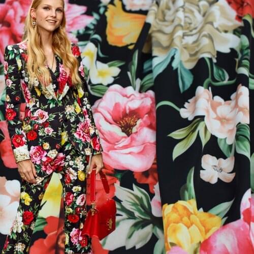 Colorful Flowers Digital Printing Stretch Satin Fabric Fashion Polyester Fabrics Sewing Women Dress Tissu au Metre DIY Material