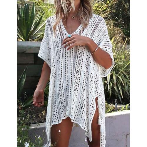 Plus size Beach Cover up Knitted Sarong 2021 Robe de plage Bikini cover up Tunic for Beach Pareo Swimsuit Cover up Beachwear
