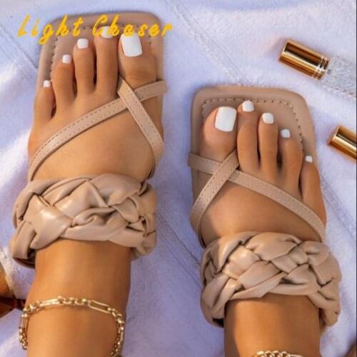 Womens Slippers Woven Women Sandals Summer New Style Candy Color Flip-flops Flat Sandals And Slippers Women Beach Shoes Women