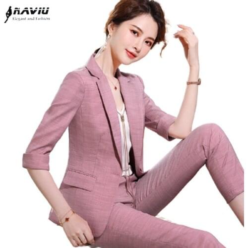 Half Sleeve Suits Women 2021 Summer New Temperament Business Formal Pink Blazer And Skirt Office Ladies Fashion Work Wear