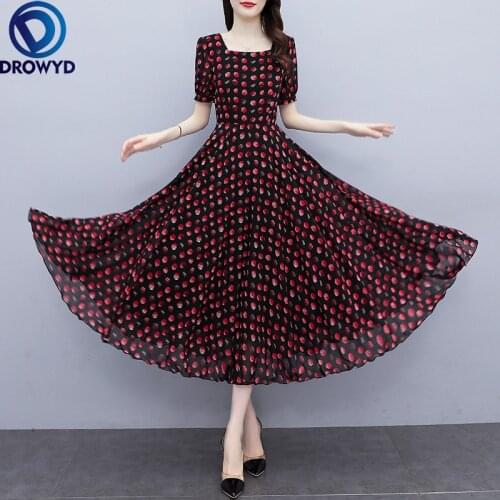 2021 Summer Boho Beach Style Fashion Elegant Popular Party Vacation Square Neck Short Sleeve Big Swing Dress for Women Vestidos