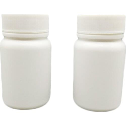 100+2sets Empty White 60cc HDPE Round Pill Bottle, 60g Capsules Container with Screw Caps and Sealer
