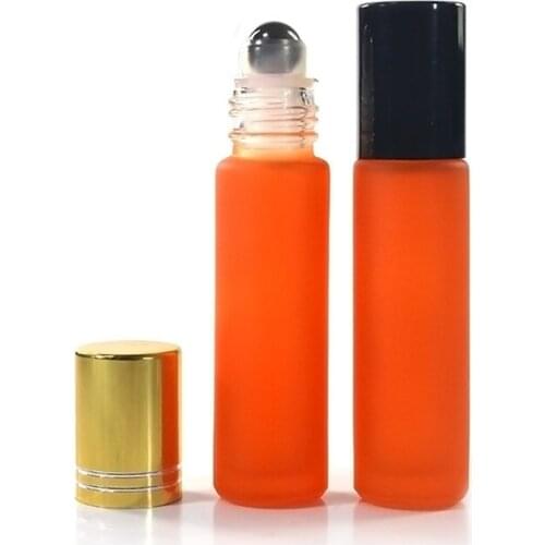100pcs *10ml Thick Orange Roll On Glass Bottle Cosmetic Fragrances Essential Oil Bottles With Steel Roller Ball Mixed 5 Col