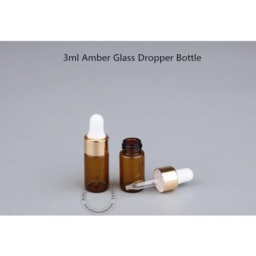 100pcs/lot Wholesale 3ml Amber Glass Dropper Bottle Jar With Pipette Cosmetic Vial Mini Perfume Essential Oil sample Case