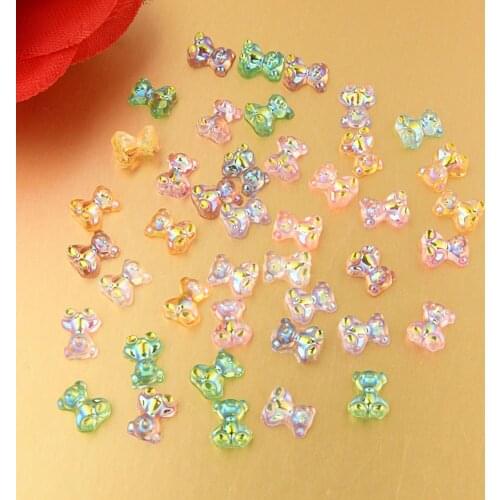 BOLIAO 15Pcs 7*9mm AB Color Bear Shiny Resin Flat Back Childrens Toys Paste Decoration Not Hole R372