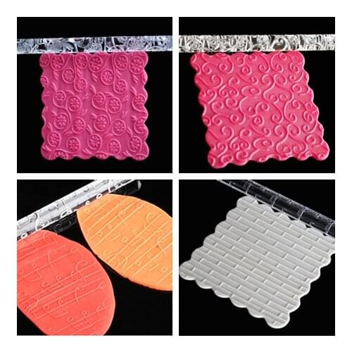 14 Styles Acrylic Rolling Pin Designed Fondant Cake Impression Rolling Pin Pastry Roller Embossing Baking Tools
