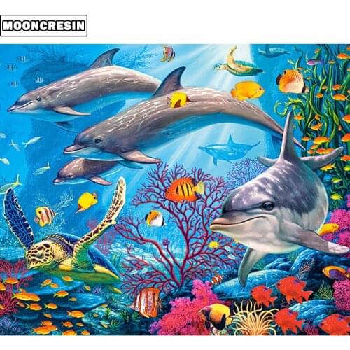 5D Diamond Painting Full Square Dolphins and Turtles Diamond Embroidery Cross Stitch Crystal Mosaic Painting New Year Decor Home