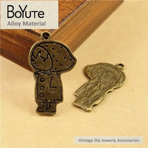 BoYuTe (60 Pieces/Lot) 28*18MM Wholesale Antique Bronze Plated Zinc Alloy Vintage Girl Charms for Diy Jewelry Findings