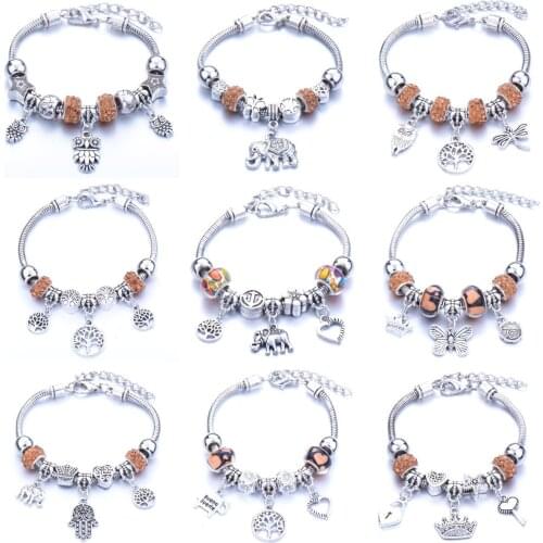 2021 latest yellow inlaid zircon bracelet alloy elephant large hole beads beaded bracelet diy handmade jewelry Pandora-style
