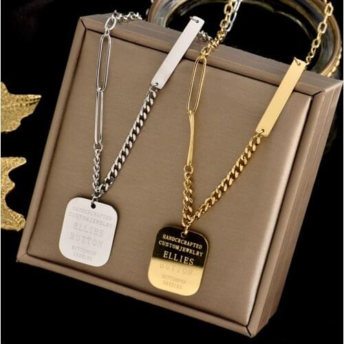 2021 Fashion Titanium Steel Letter Long Chain Necklace For Women Men Jewelry Gifts Square Pendant Necklace Accessories