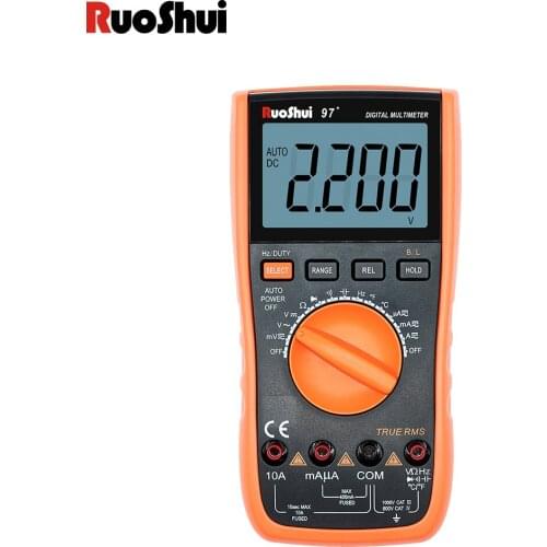 RuoShui Digital Multimetro 97+ True RMS AC DC Voltmeter Ammeter Tester 1000V 20A with 3999 Display Auto Range Buzzer Function