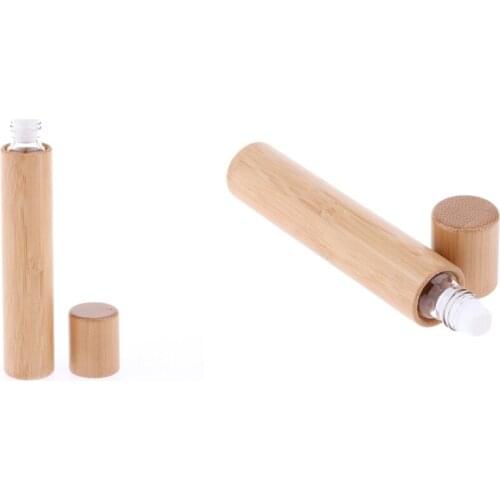 2x Wood Refillable Empty Essential Oils Perfume Roller Ball Bottle Container