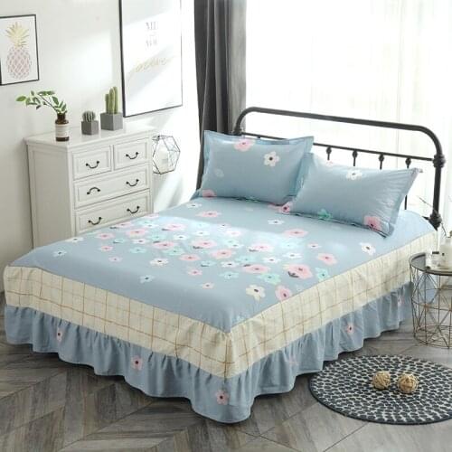 Home Textile Cotton Bed Skirt Bed Linen Lace Bedspread Cartoon Bed Cover Twin Full Queen king Size bed skirt leaves pillowcase