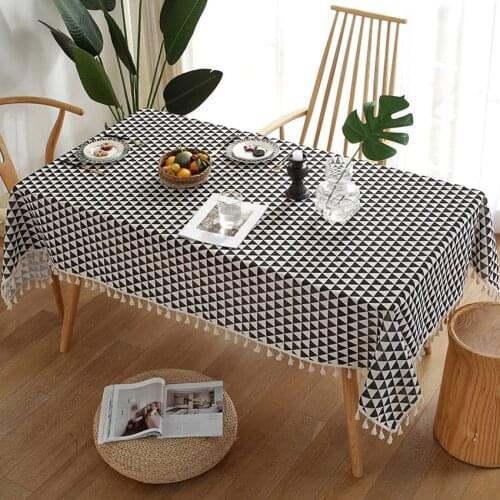 European Style Geometric Tablecloth Cotton Linen with Tassel Household Dustproof Cloth Coffee Dining Table Desk Decoration