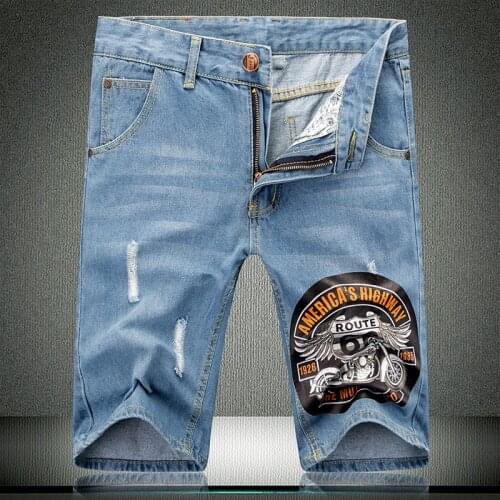 Quality Bottoms Men Great Short Light Blue Air Force Denim Shorts Brand Eagle Straight Male knee length Jeans 531