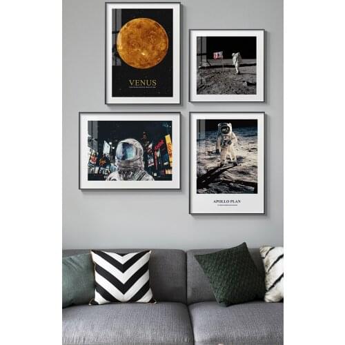Astronaut On The Moon Space Canvas Painting City View Poster Print Planet Nordic Wall Art Picture Living Room Bedroom Home Decor