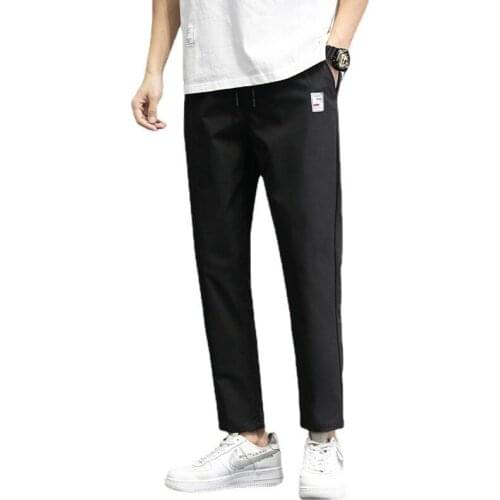 Fashion Running Pants Mens 2021 Students Thin Japanese Casual Sportswear Sports Loose Simple Nine-point Streetwear Trousers