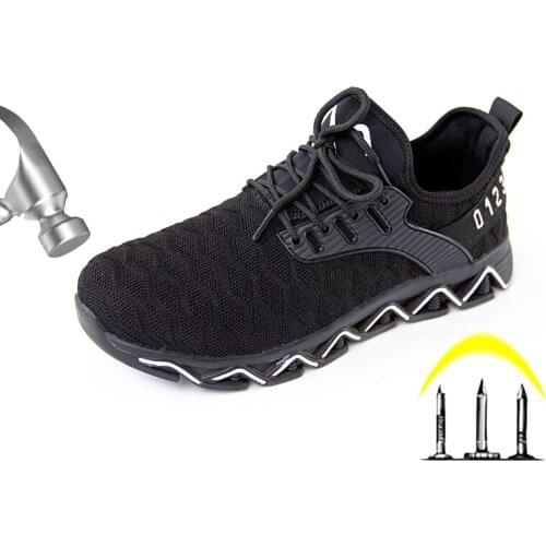 Mens Work Shoes Steel Toe Stab Breathable Lightweight Elastic Safety Shoes Men Wear-resistant Proof Construction Insulate Shoes