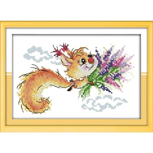 Joy Sunday Squirrel Cross Stitch Kits Embroidery Packs Paintings Counting 11&14CT Cross Stitch Printed Needlework Set Handicraft