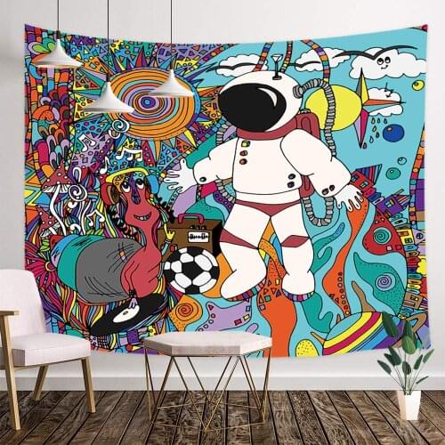 Astronaut and Aliens Trippy Space Doodle Wall Tapestry