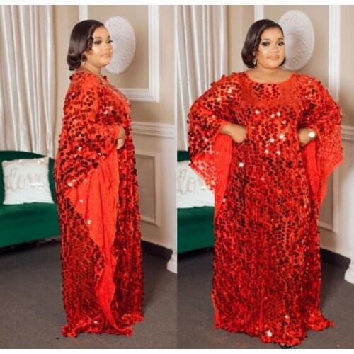 New Style African Womens Dashiki Fashion Mesh Embroidered With Sequins With Inner super Loose Long Dress Free size Length 150cm