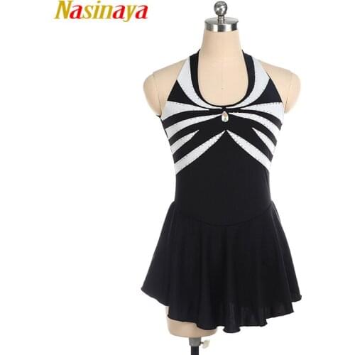 Nasinaya Figure Skating Dress Customized Competition Ice Skating Skirt for Girl Women Kids Gymnastics Performance Black White