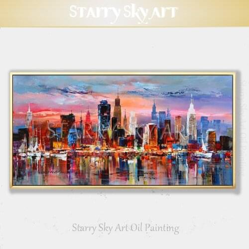 Professional Artist Hand-painted Kinds of Abstract City Landscape Oil Painting Knife Painting Wall Art New York Knife Painting