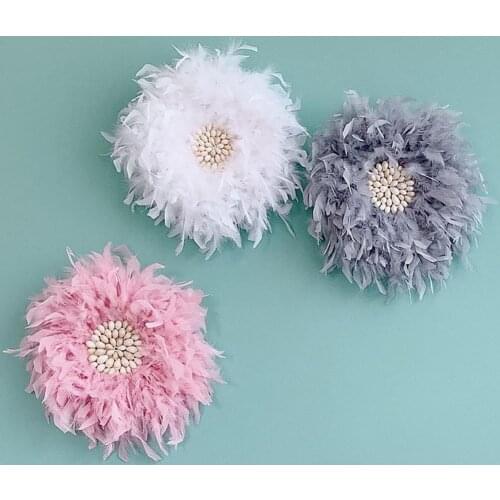 Simple Round Turkey Feathers Conches Inlaid Wall Hanging Ornament Room Decor For Kids Room Ornament Hanging Wall Decor