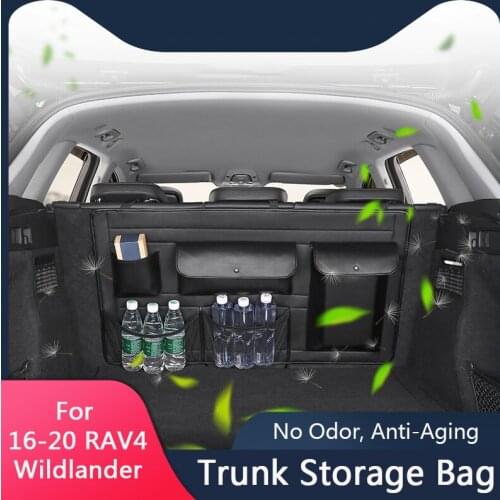 QHCP For RAV4 Wildlander2016-2020 Car Trunk Organizers Leather High Capacity Multi-Use Luggage Nets Pocket Storage Hanging Bags