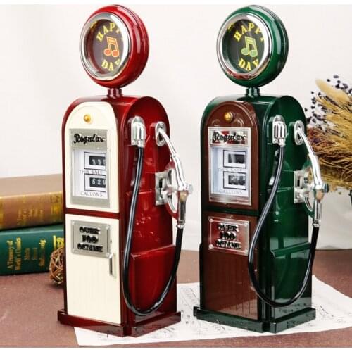 Retro Simulation Gas Station Music Box Home Decoration Plastic Hand Crank Music Box Mechanism Figurines Gift Jewelry Packaging