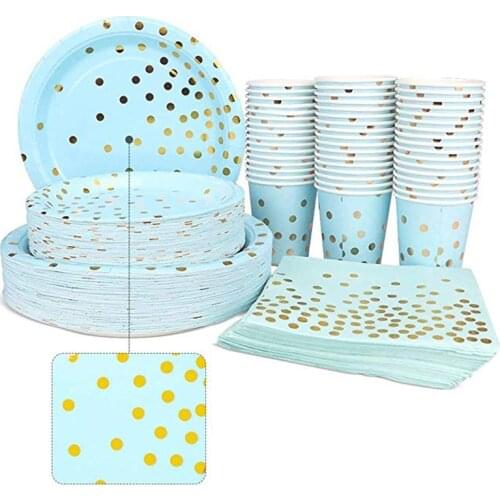 Blue Gold Foil Birthday Party Disposable Paper Cup Adult Decoration Disposable Paper Plate Set Anniversary Decoration