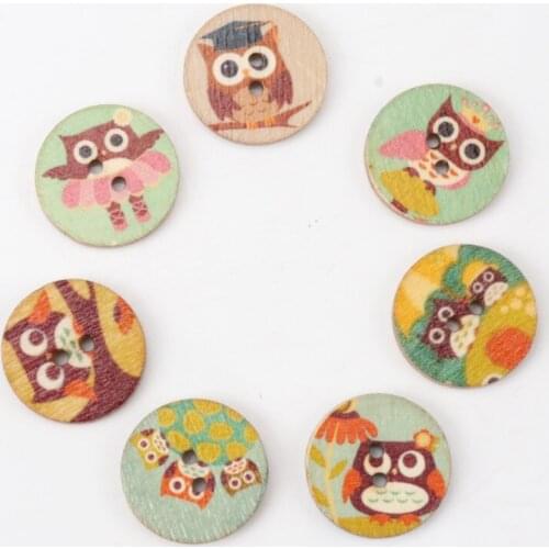 Mix Cartoon Owl Wooden Buttons Round Botones Handmade Accessories Decoration Sewing Scrapbooking Crafts DIY 20mm 20pcs MZ150-FD