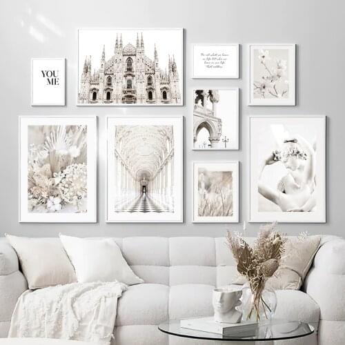 Castle Statue Magnolia Hydrangea Quotes Wall Art Canvas Painting Nordic Posters And Prints Wall Pictures For Living Room Decor