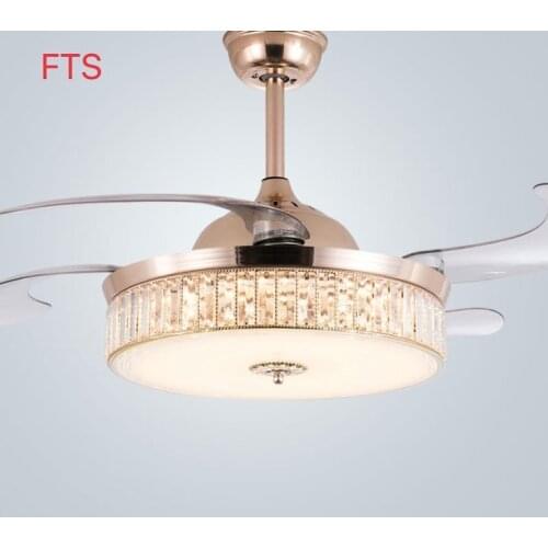 LED invisible European crystal fan lamp living room dining room bedroom ceiling fan light simple electric fan ceiling lamp