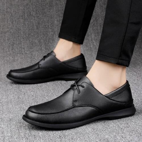 Black Dress Shoes for Men Genuine Leather British Oxofrds Wedding Shoes Gentleman Daily Business Shoes Male Casual Lace-up Flats