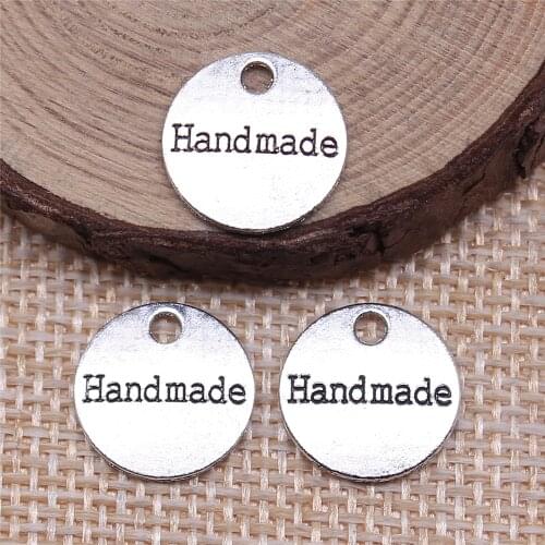 WYSIWYG 20pcs 14x14mm Antique Silver Color Handmade Round Tag Charms Pendant For Jewelry Making DIY Jewelry Findings