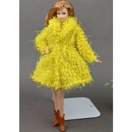 Yellow Fur Plush Coat Winter Wear Overcoat Clothing Dress Outfit For Xinyi Barbie FR Doll Toys for Children Xmas