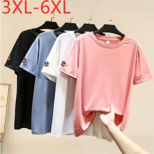 New 2021 Ladies Summer Plus Size Tops For Women Large Short Sleeve Loose White Pink O-neck T-Shirt 3XL 4XL 5XL 6XL