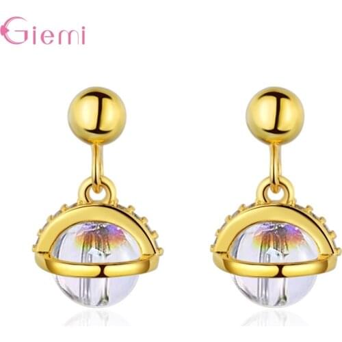 Temperament Personality 925 Sterling Silver Moonstone Planet Stud Earrings Simple New Female Cubic Zircon Ear Jewelry