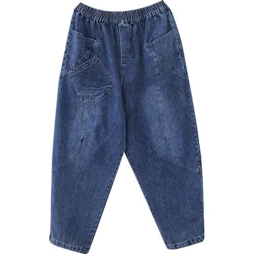 150Kg Plus size womens new big oblique pocket loose elastic waist jeans 6XL 7XL 8XL 9XL retro casual cotton trousers 2 colors