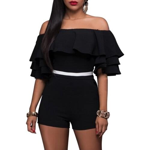 Ruffles Romper Bodycon Jumpsuit Women 2019 Off Shoulder Stretchy Playsuit Combinaison Short Femme Summer Sexy Bodysuit